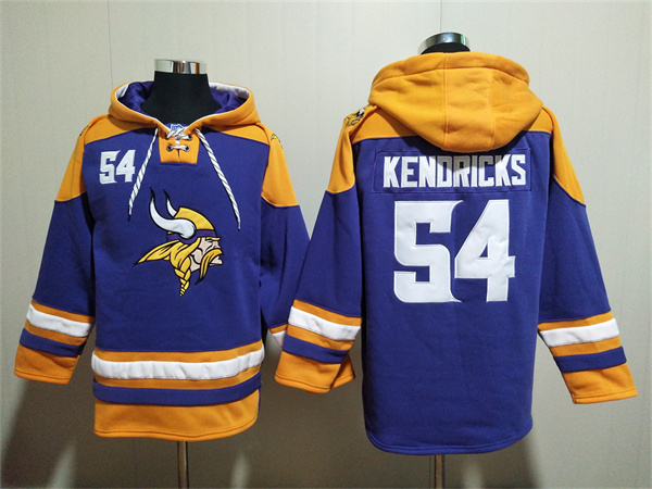 Men's Minnesota Vikings #54 Eric Kendricks Purple/Yellow Ageless Must-Have Lace-Up Pullover Hoodie